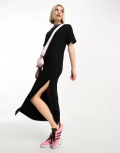 COLLUSION Slinky Maxi T-shirt Dress In Black