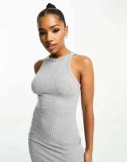 Miss Selfridge Rib Halter Neck Midi Dress In Grey Marl -RIVER ISLAND || PULL & BEAR || ONLY Sales Store 204891193 3