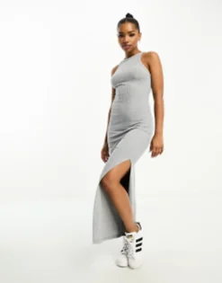 Miss Selfridge Rib Halter Neck Midi Dress In Grey Marl -RIVER ISLAND || PULL & BEAR || ONLY Sales Store 204891193 4
