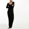 Miss Selfridge Super Soft Square Neck Long Sleeve Maxi Dress In Black