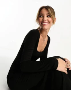 Miss Selfridge Super Soft Square Neck Long Sleeve Maxi Dress In Black -RIVER ISLAND || PULL & BEAR || ONLY Sales Store 204891234 3
