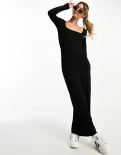 Miss Selfridge Super Soft Square Neck Long Sleeve Maxi Dress In Black -RIVER ISLAND || PULL & BEAR || ONLY Sales Store 204891234 4