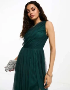 Anaya Petite Bridesmaid Tulle One Shoulder Maxi Dress In Emerald -RIVER ISLAND || PULL & BEAR || ONLY Sales Store 204902889 3