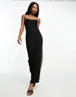 Something New X Aisha Potter Ribbed Cami Maxi Dress With Contrast Tipping In Black