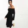 ASOS DESIGN Super Soft Bardot Midi Dress With Flare Sleeve In Black