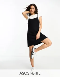ASOS DESIGN Petite Super Soft 2 In 1 Slip Mini Dress In Black