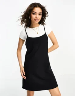 ASOS DESIGN Petite Super Soft 2 In 1 Slip Mini Dress In Black -RIVER ISLAND || PULL & BEAR || ONLY Sales Store 204909265 4