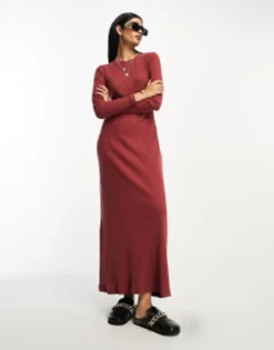 ASOS DESIGN Super Soft Rib Crew Neck Midi Dress With Long Sleeve Blue -RIVER ISLAND || PULL & BEAR || ONLY Sales Store 204909295 1 rustyred