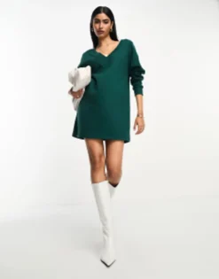 ASOS DESIGN Super Soft Slouchy V Neck Jumper Mini Dress In Black -RIVER ISLAND || PULL & BEAR || ONLY Sales Store 204909344 1 khaki