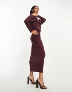 ASOS DESIGN Super Soft Rib Midi Jumper Dress With Fallen Shoulder In Chocolate -RIVER ISLAND || PULL & BEAR || ONLY Sales Store 204909364 3