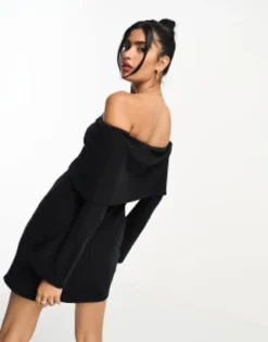 ASOS DESIGN Super Soft Bardot Mini Dress With Flare Sleeve In Black -RIVER ISLAND || PULL & BEAR || ONLY Sales Store 204909393 3