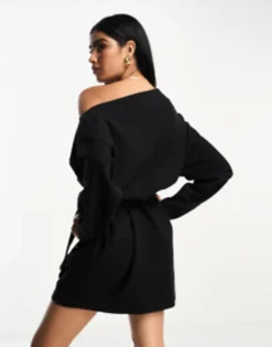 ASOS DESIGN Super Soft Slouchy Off Shoulder Mini Dress With Belt In Black -RIVER ISLAND || PULL & BEAR || ONLY Sales Store 204909403 4