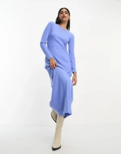 ASOS DESIGN Super Soft Rib Crew Neck Midi Dress With Long Sleeve Rusty Red -RIVER ISLAND || PULL & BEAR || ONLY Sales Store 204909423 1 blue 1