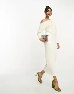 ASOS DESIGN Super Soft Rib Midi Jumper Dress With Fallen Shoulder In Chocolate -RIVER ISLAND || PULL & BEAR || ONLY Sales Store 204910462 1 cream