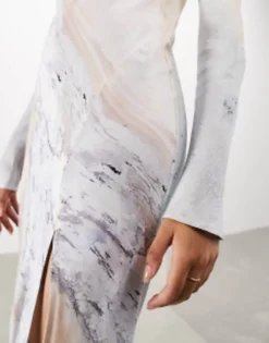 ASOS EDITION Long Sleeve Bias Cut Maxi Dress In Cream And Blue Scenic Print -RIVER ISLAND || PULL & BEAR || ONLY Sales Store 204915311 3