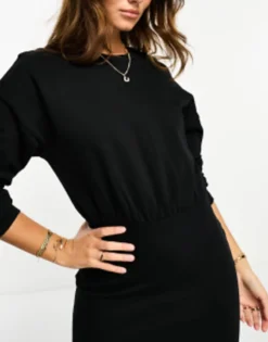ASOS DESIGN Crew Neck Blouson Sleeve Ribbed Maxi Dress In Black -RIVER ISLAND || PULL & BEAR || ONLY Sales Store 204925825 3