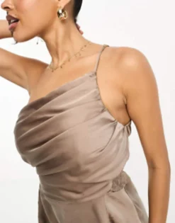 Rare London Satin One Shoulder Lace Insert Mini Dress In Mink -RIVER ISLAND || PULL & BEAR || ONLY Sales Store 204928335 3