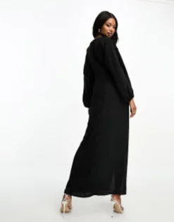 Aria Cove Tie Front Drape Maxi Dress In Black -RIVER ISLAND || PULL & BEAR || ONLY Sales Store 204934724 3