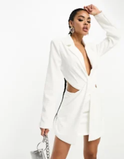 Kaiia Twist Front Cut Out Mini Blazer Dress In Ivory -RIVER ISLAND || PULL & BEAR || ONLY Sales Store 204936957 3