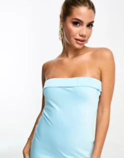 In The Style Exclusive Satin Bandeau Midi Slip Dress In Turquoise -RIVER ISLAND || PULL & BEAR || ONLY Sales Store 204938978 3