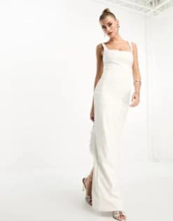 RIVER ISLAND || PULL & BEAR || ONLY Sales Store 31 Naked Wardrobe Leather Look Square Neck Maxi Dress In White