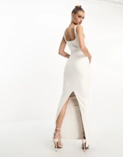 Naked Wardrobe Leather Look Square Neck Maxi Dress In White -RIVER ISLAND || PULL & BEAR || ONLY Sales Store 204945079 3