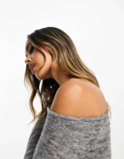 ASOS DESIGN Off Shoulder Knitted Mini Dress In Grey Marl -RIVER ISLAND || PULL & BEAR || ONLY Sales Store 204952821 3