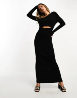 SNDYS Fine Knit Maxi Jumper Dress In Black -RIVER ISLAND || PULL & BEAR || ONLY Sales Store 204960787 3