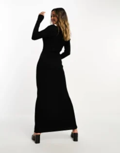 SNDYS Fine Knit Maxi Jumper Dress In Black -RIVER ISLAND || PULL & BEAR || ONLY Sales Store 204960787 4