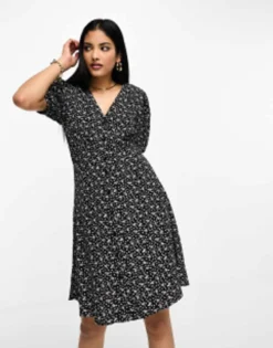 & Other Stories Button Through Mini Dress In Black Floral