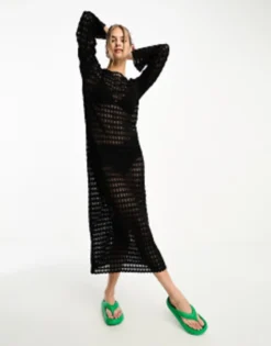 & Other Stories Crochet Maxi Dress In Black