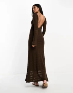 ASOS DESIGN Long Sleeve Maxi Crochet Dress In Cream -RIVER ISLAND || PULL & BEAR || ONLY Sales Store 204993732 1 chocolate 1