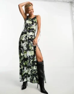 Weekday Quinn Satin Maxi Dress In Multi Print