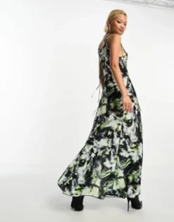 Weekday Quinn Satin Maxi Dress In Multi Print -RIVER ISLAND || PULL & BEAR || ONLY Sales Store 205003004 4