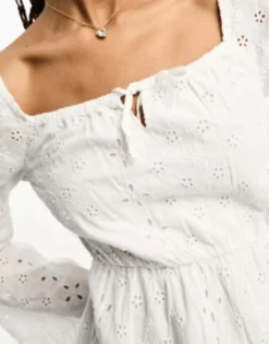 Pimkie Broderie Square Neck Skater Dress In White -RIVER ISLAND || PULL & BEAR || ONLY Sales Store 205003269 3