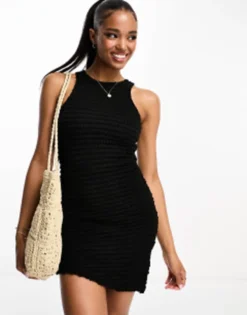 PULL & BEAR Pull&Bear Textured Ruched Side Mini Dress In Black