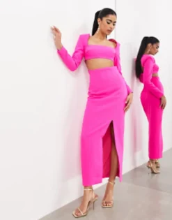 ASOS EDITION Statement Long Sleeve Square Neck Maxi Dress In Black -RIVER ISLAND || PULL & BEAR || ONLY Sales Store 205014871 1 hotpink