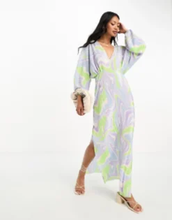 ASOS DESIGN Long Sleeve Batwing Midi Dress With Tie Back In Black Base Rose -RIVER ISLAND || PULL & BEAR || ONLY Sales Store 205032990 1 purpleswirlprint