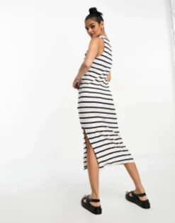 PULL & BEAR Pull&Bear Ribbed Midi Dress In Black & White Stripe -RIVER ISLAND || PULL & BEAR || ONLY Sales Store 205038901 4