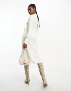 In The Style Exclusive Knitted Wrap Midi Jumper Dress In Cream -RIVER ISLAND || PULL & BEAR || ONLY Sales Store 205060757 3