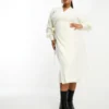 In The Style Plus Exclusive Knitted Wrap Maxi Jumper Dress In Cream