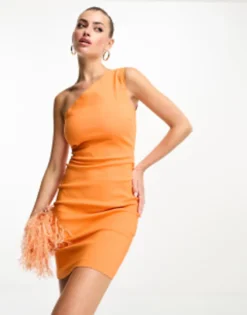 Vesper One Shoulder Bodycon Mini Dress In Orange