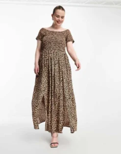 Yours Shirred Bardot Maxi Dress In Animal Print -RIVER ISLAND || PULL & BEAR || ONLY Sales Store 205072723 4