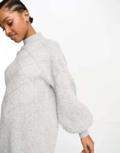 The Frolic Pointelle Detail Balloon Sleeve Jumper Dress In Soft Grey -RIVER ISLAND || PULL & BEAR || ONLY Sales Store 205082873 3