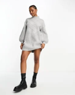 The Frolic Pointelle Detail Balloon Sleeve Jumper Dress In Soft Grey -RIVER ISLAND || PULL & BEAR || ONLY Sales Store 205082873 4