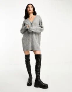 ASOS DESIGN Cable Cardigan Mini Dress In Grey -RIVER ISLAND || PULL & BEAR || ONLY Sales Store 205107492 4