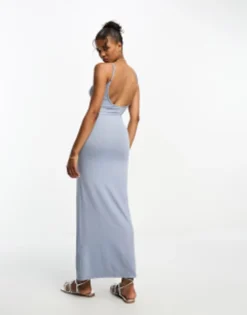 PULL & BEAR Pull&Bear Strappy Soft Shaping Maxi Dress In Blue Grey -RIVER ISLAND || PULL & BEAR || ONLY Sales Store 205143691 3
