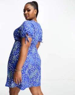 Yours Mini Tunic Dress With Tie Sleeve In Blue Ditsy Floral -RIVER ISLAND || PULL & BEAR || ONLY Sales Store 205153823 4