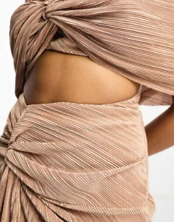 ASOS DESIGN Two In One Fallen Shoulder Plisse Maxi Dress In Stone -RIVER ISLAND || PULL & BEAR || ONLY Sales Store 205163296 3