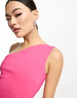 Vesper One Shoulder Bodycon Midi Dress In Magenta Pink -RIVER ISLAND || PULL & BEAR || ONLY Sales Store 205178284 3